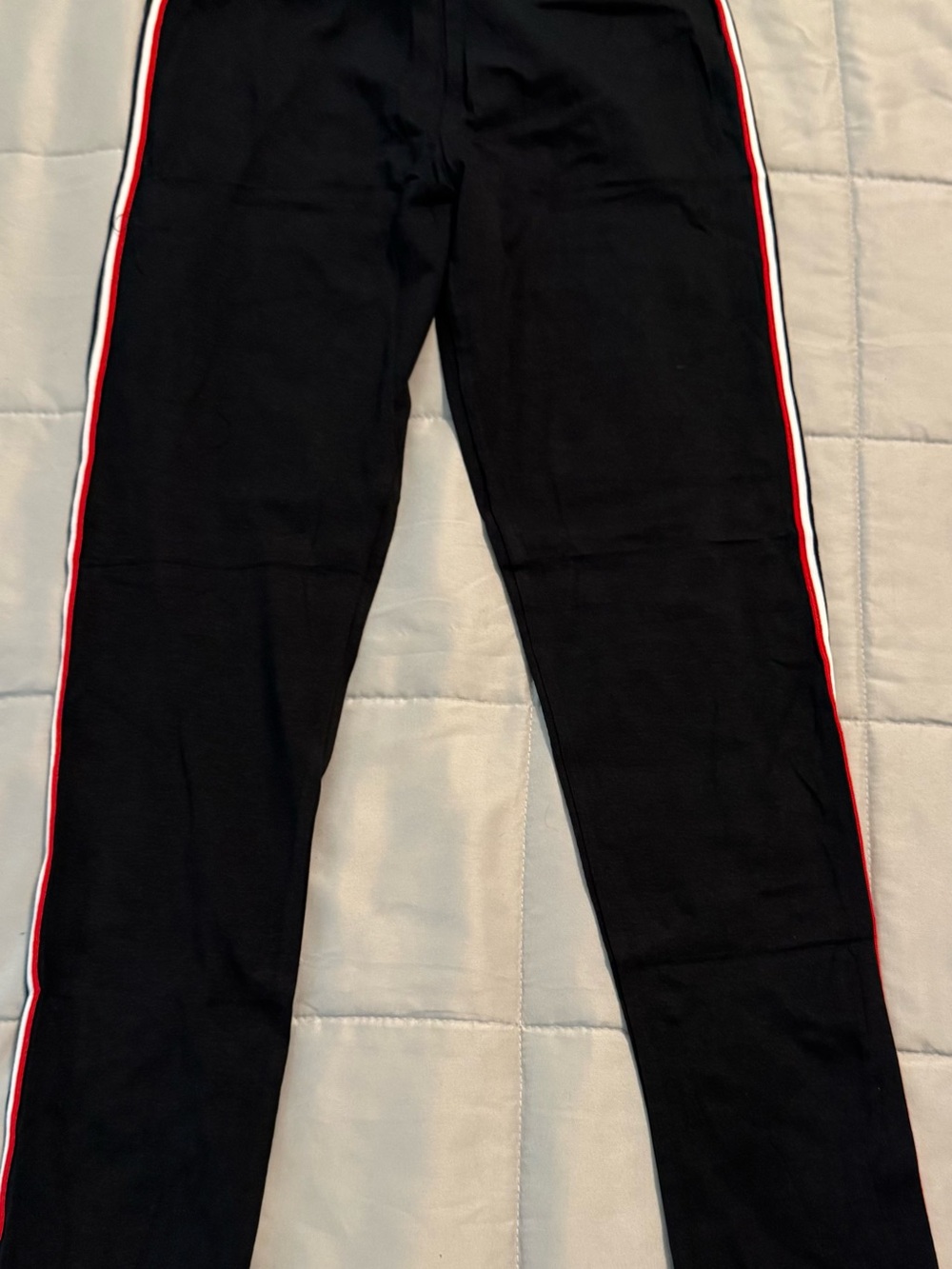 Kids Black Athletic Pants with Red & White Side Stripes